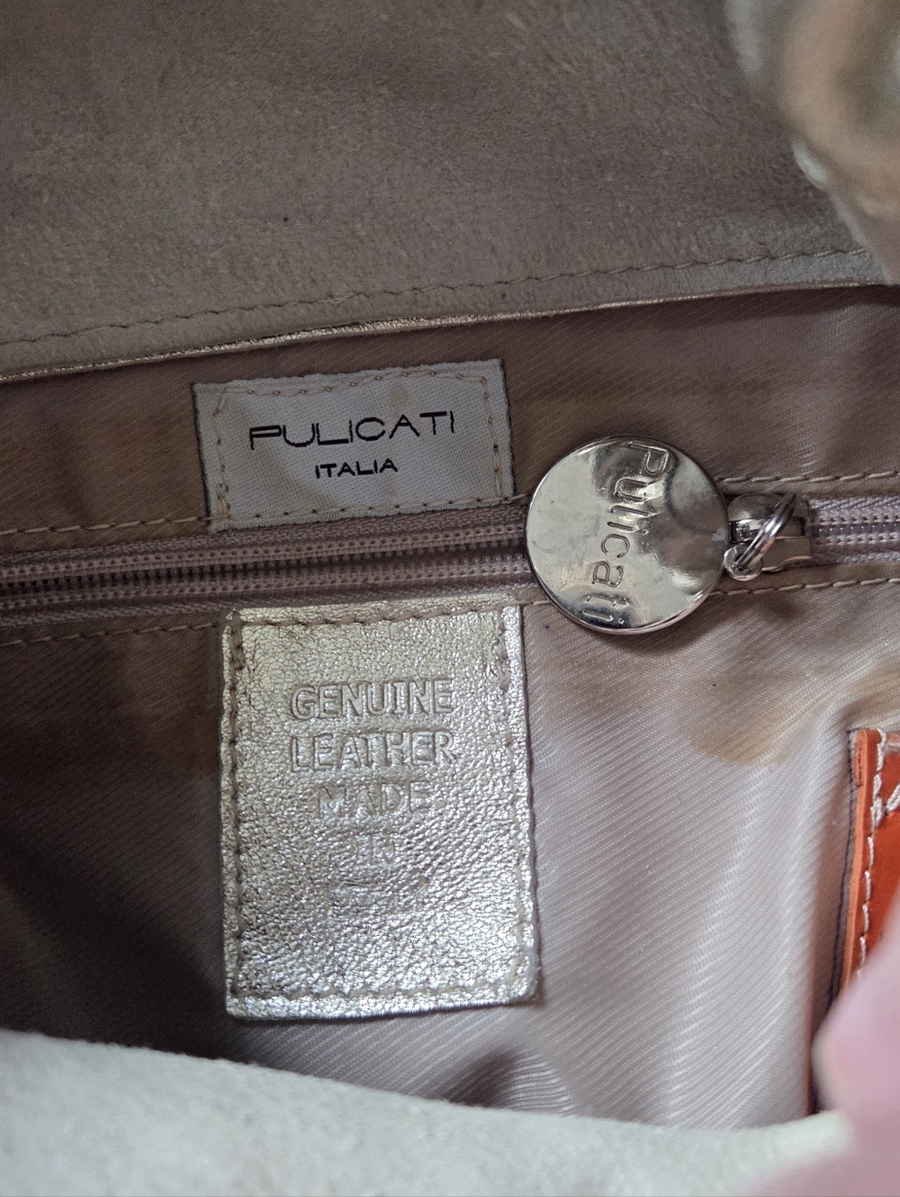 PULICATI Orange Floral Embossed Leather Bucket Bag with Gold Drawstring - Picture 2 of 13